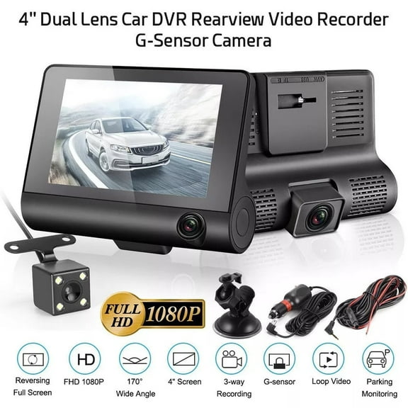 1080P 4"Dual Lens Car Front&Rear DVR Dash Cam Video G-sensor Recorder Camera