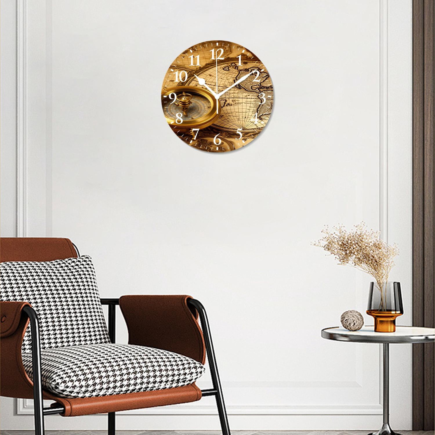 12 Inch Wall Clock Battery Operated Silent Clock Decorative for Office, Kitchen, Outdoor, Living Room，Accurate Map Lovely Design