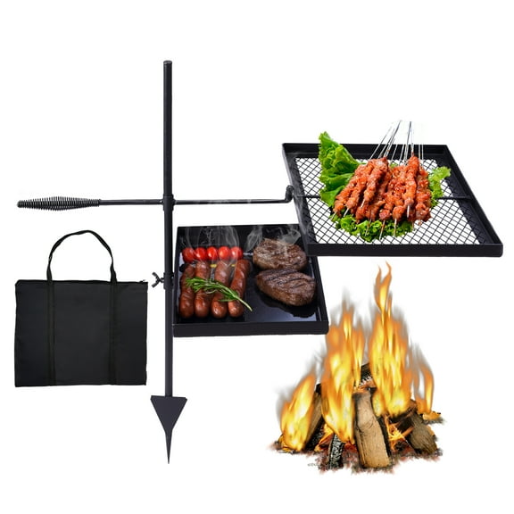 Zimtown Grill Campfire 2 Level Grate Swing Cooking Stand,BBQ Grill Portable Barbecue Rack with Carry Bag