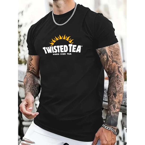 Camiseta de algodón de manga corta para hombre con estampado "Twist Tea Iced Tea", cuello redondo informal, corte cómodo, estilo urbano moderno, top de verano para el día a día y actividades al aire l