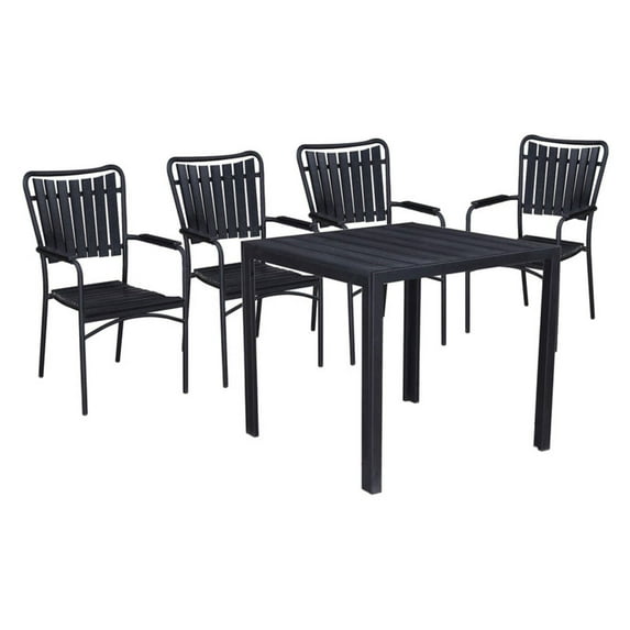 Oakland Living Splat Back Faux Wood and Steel 5 Piece Square Counter Height Patio Dining Set