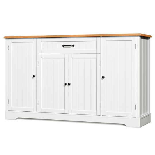 Buffet Cabinet, Aiho Coffee Bar Cabinet with 1 Drawer and 4Doors, 56" Kitchen Storage Cabinet for Kitchen, Living Room and Bathroom - Retro Desktop