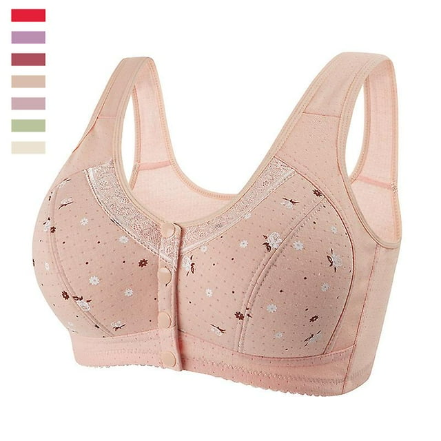 Front Close Button Cotton Bras For Older Women No Wire, Buckle Bra, Large Size Bra
