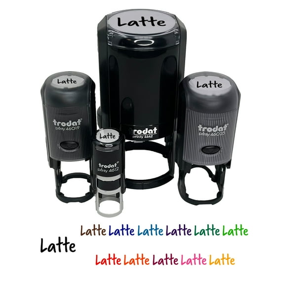Latte Coffee Fun Text Self-Inking Rubber Stamp Ink Stamper - Blue Ink - Large 1-1/2 Inch