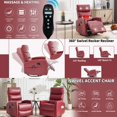 thumbnail image 3 of Heat Massage Manual Recliner Chair, 360° Swivel Rocking Recliner with 8-Point Massage & Lumbar Heat, Manual Handle, Faux Leather, Medium-Firm, for Living Room, Elderly, Gift for Parents, Red, 3 of 8