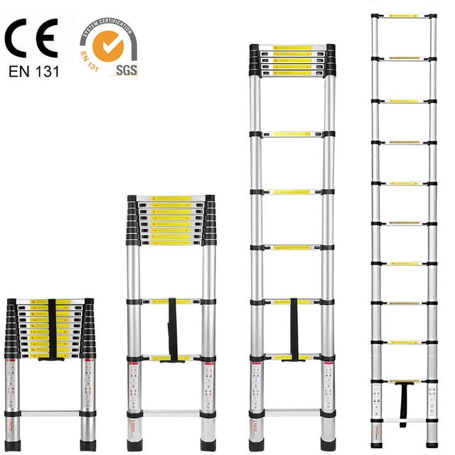 10.5 Ft Portable Aluminum Telescoping Extension Ladder, EN131 Standard, 330lbs Capacity