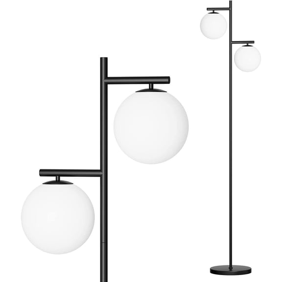 Ralbay Matte Black Globe Floor Lamp- 2 Modern Frosted Floor Lamp (Bulb Excluded)