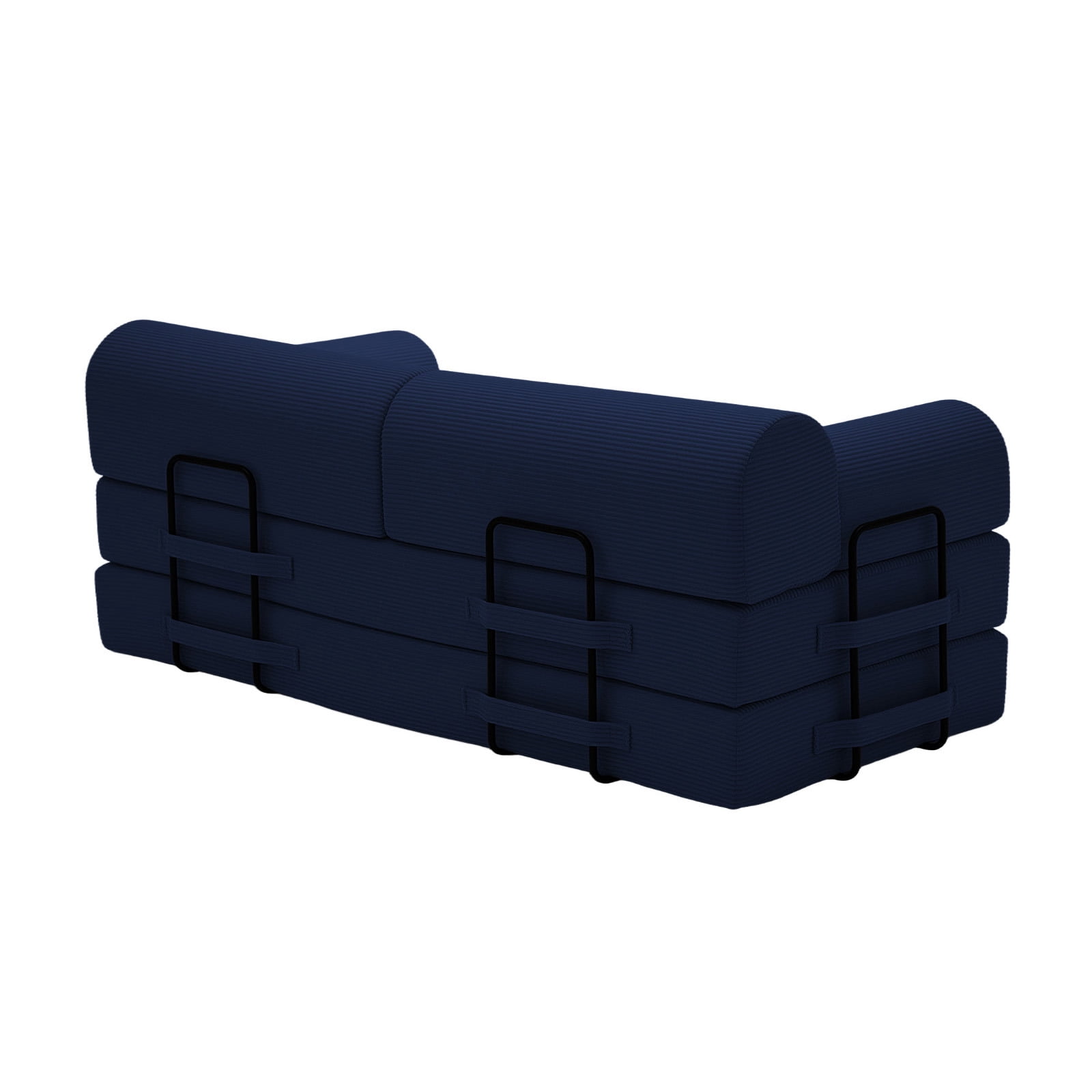Hommoo Modern Convertible Sleeper Sofa Couch Bed, Compressed Corduroy Fabric Floor Sofa Couch with Fixed-Shape Frame, Blue