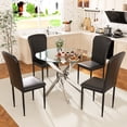 thumbnail image 2 of Round Dining Table Set for 4, 5-Piece Modern Tempered Glass Table with 4 Black Chairs - Compact Design for Kitchen/Living Room/Dining Room, 2 of 7