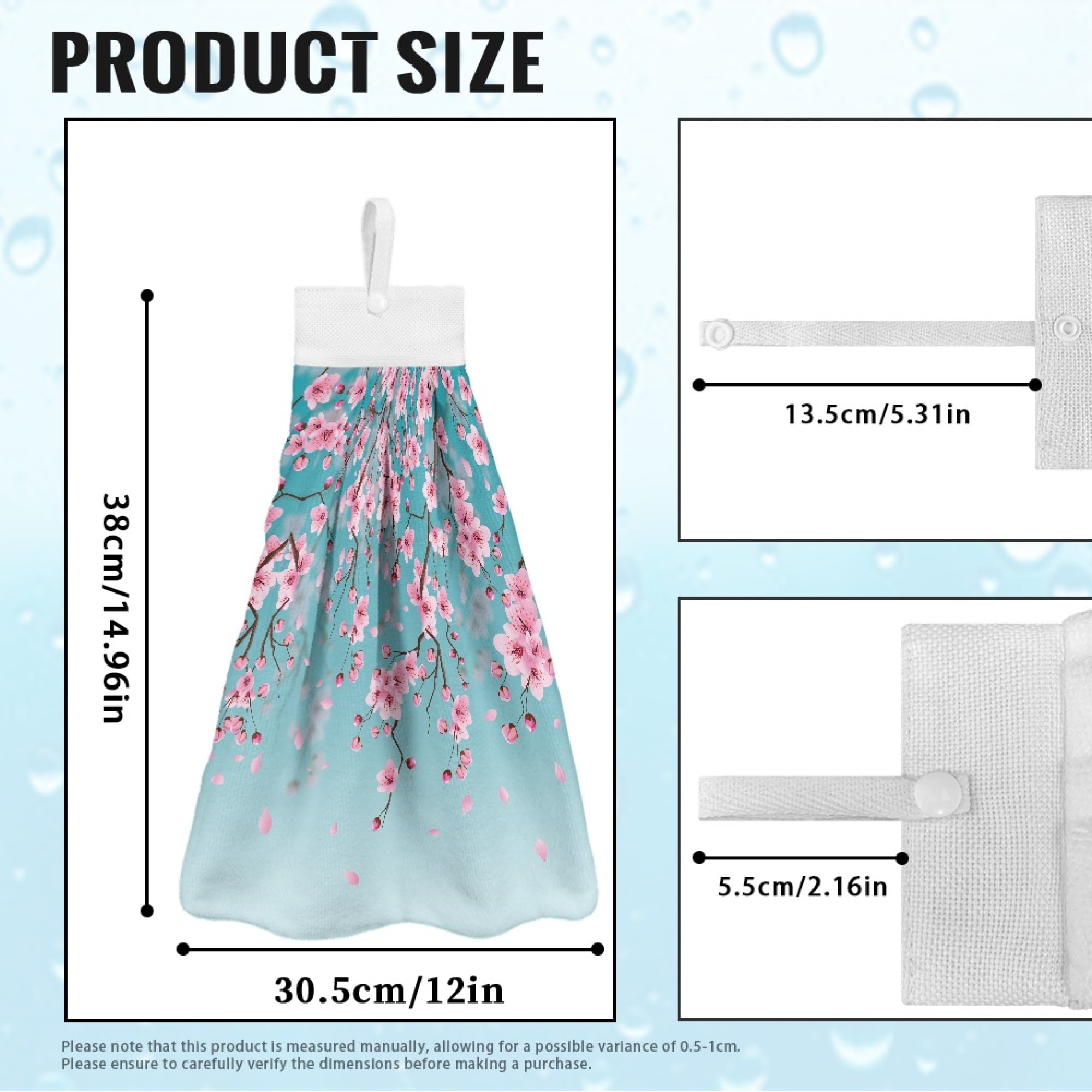 ZIATUBLE Cherry Blossom Kitchen Hanging Towels Absorbent Hanging Dish Towels with Snap Button Kitchen Hand Towels and Washcloths Quick Dry Dish Towel Hand Towels Home Decor