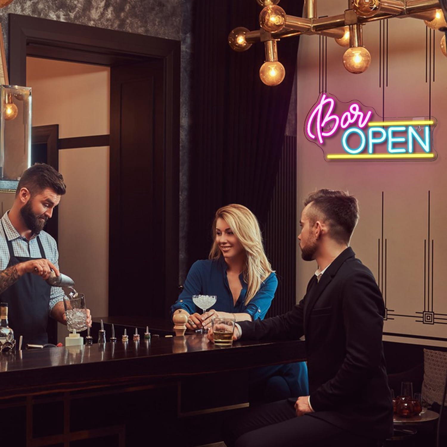 Lapalife Bar OPEN LED Neon Signs for Wall Decor, 15.7"x 7.8" LED Light Sign Dimmable with On/Off Switch USB Powered for Bar Man Cave Party