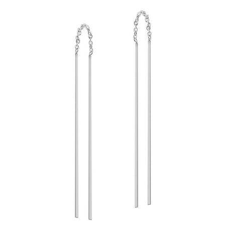 Mid Simple Stick Ear Thread Slide Drop Dangle Sterling Silver Earrings
