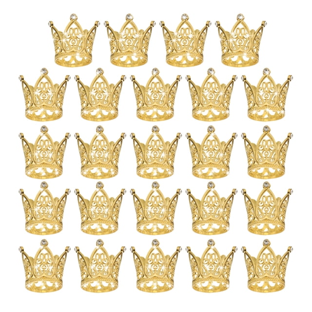 Uxcell 24Pcs Mini Toppers de Pastel en Forma de Corona, Aleación Reina Princesa Pequeña Corona Dorada en Forma de Corazón, Pequeña Corona de Corazón