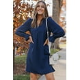 thumbnail image 1 of Women's Blue Split V Neck Ruffled Sleeves Shirt Dress, 1 of 19