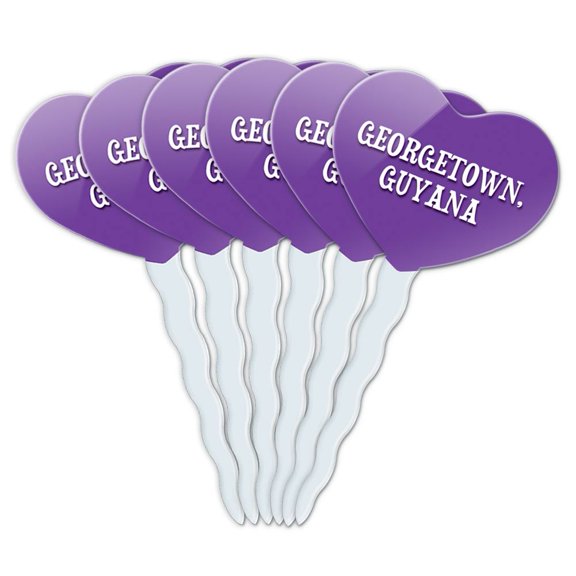 Georgetown Guyana Heart Love Cupcake Picks Toppers - Set of 6