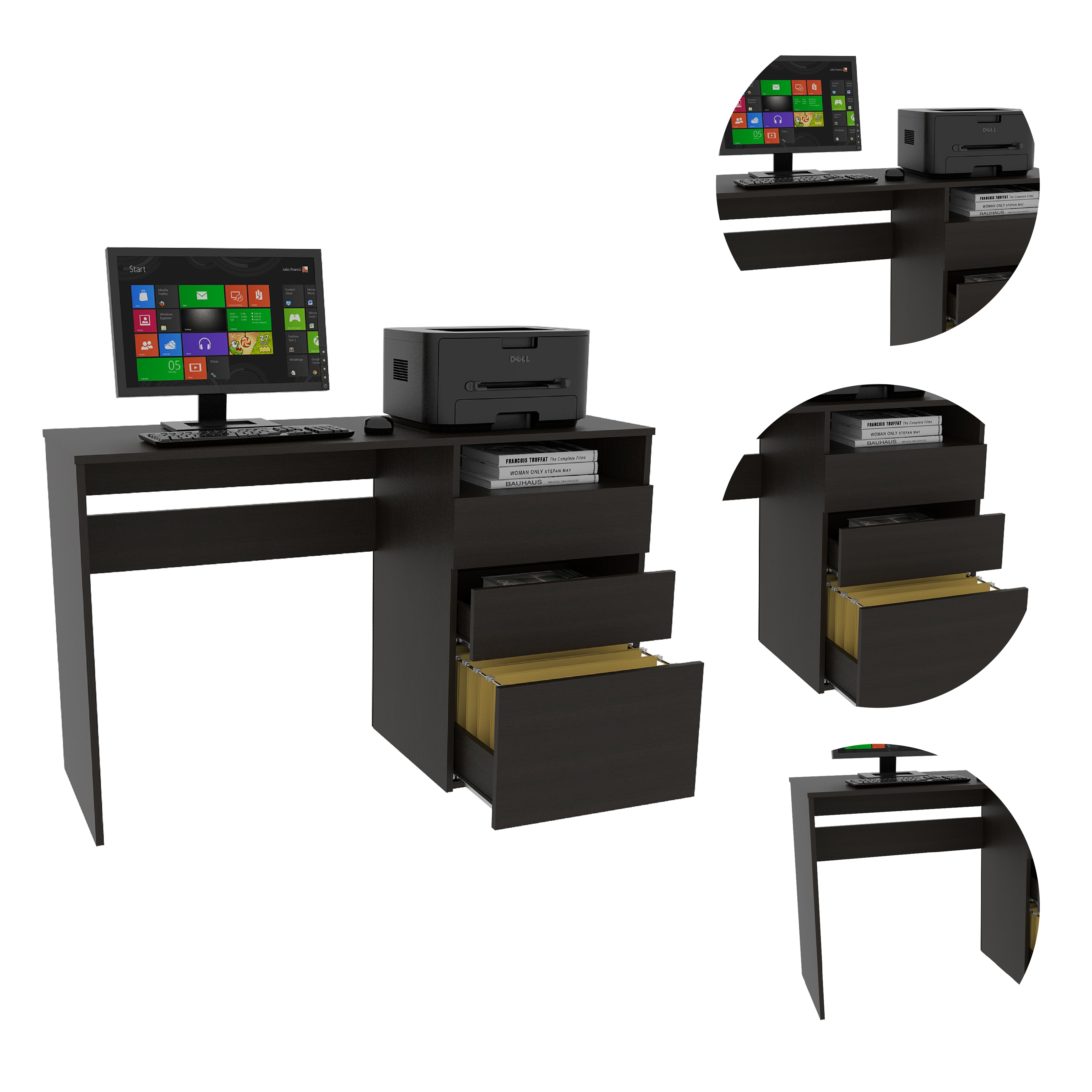 Office Desk Kenai 3 Drawers Computer Desk, One Shelf, Black,Work Surface