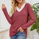 thumbnail image 4 of Top de otoño con cuello en V y empalme de encaje para mujer Top básico de manga larga holgado para mujer Camiseta de manga larga con cuello en V para mujer Top básico holgado ANGGREK  Otros, 4 of 7