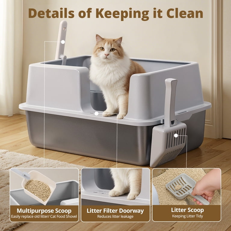 Domipet Extra Large Stainless Steel Cat Litter Box, 12" High photo 4