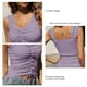 thumbnail image 5 of Camiseta sin mangas con cuello en V para mujer Camisas sin mangas de verano ajustadas de color puro con cordón fruncido, 5 of 6
