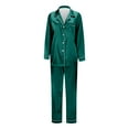 thumbnail image 4 of Family Christmas Pajamas Matching Sets Women Mens Silk Satin Pajamas Set Classic Button Down Long Pjs Set Girls Boys Kids Fall Clothes Long Sleeve Loungewear Sleepwear Pjs Women #02Green,XXL, 4 of 8