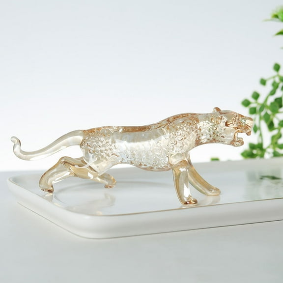 KALLORY 1Pcs Clear Animal Decor Crystal Leopard Figurine 13.8x5.3x2.9in Home Decor Sculpture Panther present