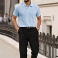 thumbnail image 4 of Lumtrix Mens Polo Shirt Texture Knitted Button Dpwn T-Shirt Casual Short Sleeve Summer Vacation Golf Shirts Light Blue XL, 4 of 5