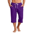 thumbnail image 3 of Nokdvo Harem Capri Pants for Mens Drawstring Elastic Waist Shorts with Pockets Below Knee Joggers Wide Leg Stretch Comfy Lounge Lightweight Athletic Summer Tapered Trousers,Dark Purple 2XL, 3 of 6