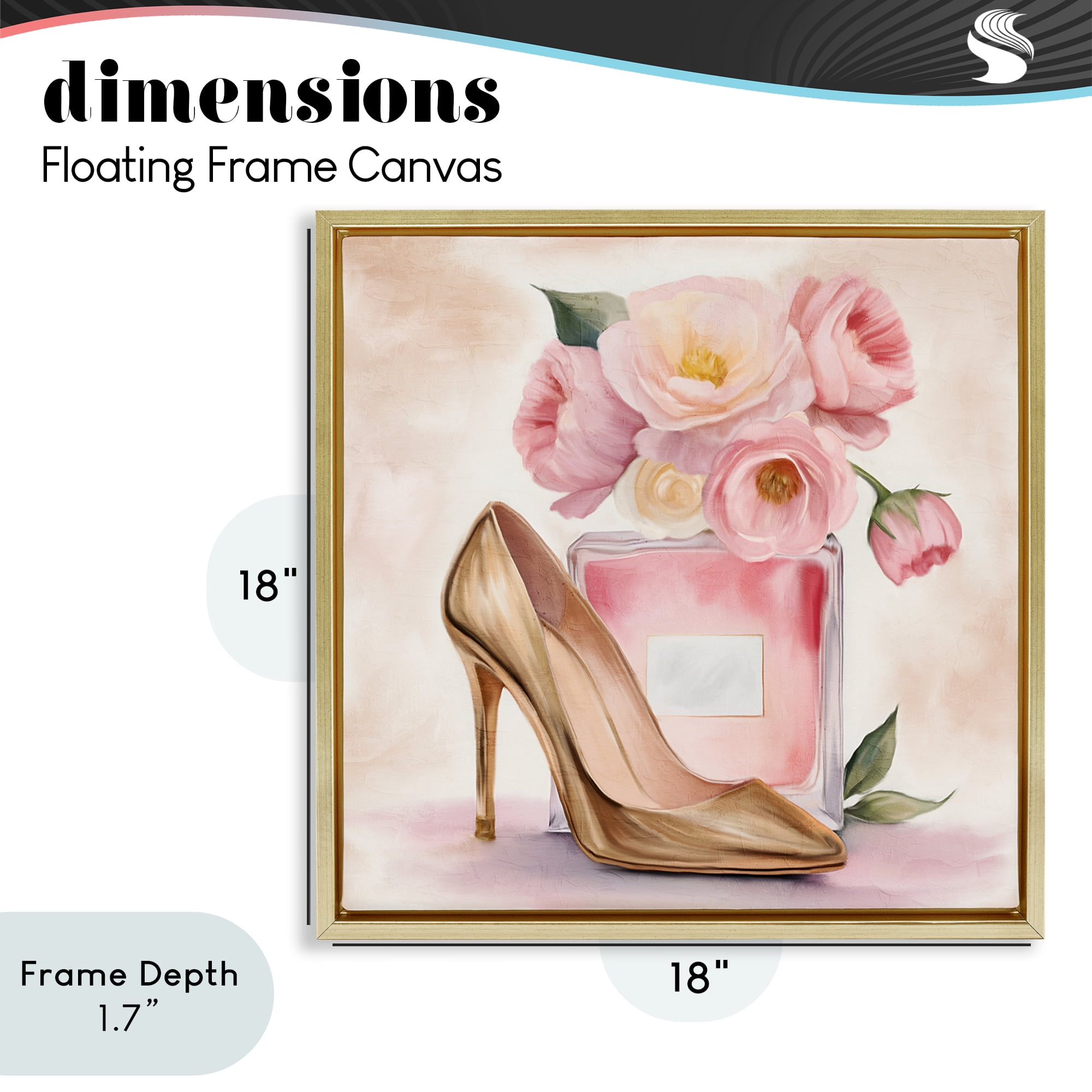 Stupell Industries Pink Beauty Heel & Flowers Gold Framed Floater Canvas Wall Art, design by Kim Allen