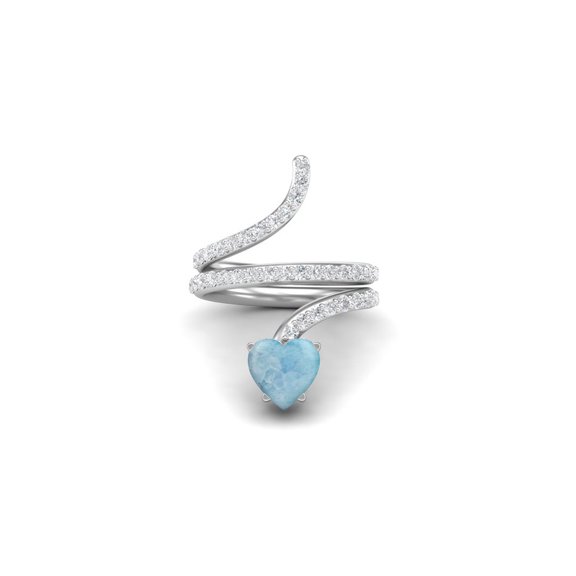 Mooneye 7mm Heart Shape Larimar 925 Sterling Silver Women Wrap Rings