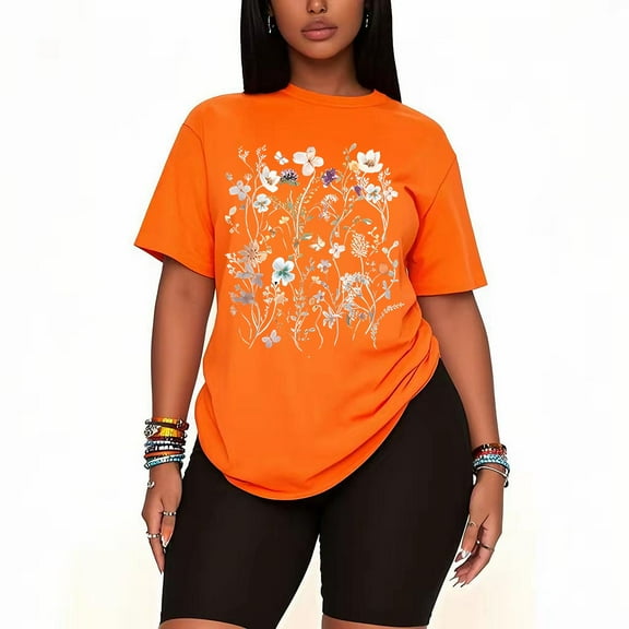 Women's 2 Piece Boho Wildflower Graphic Oversized T Shirt Vintage Floral Loose Lounge Set Casual Summer Outfit