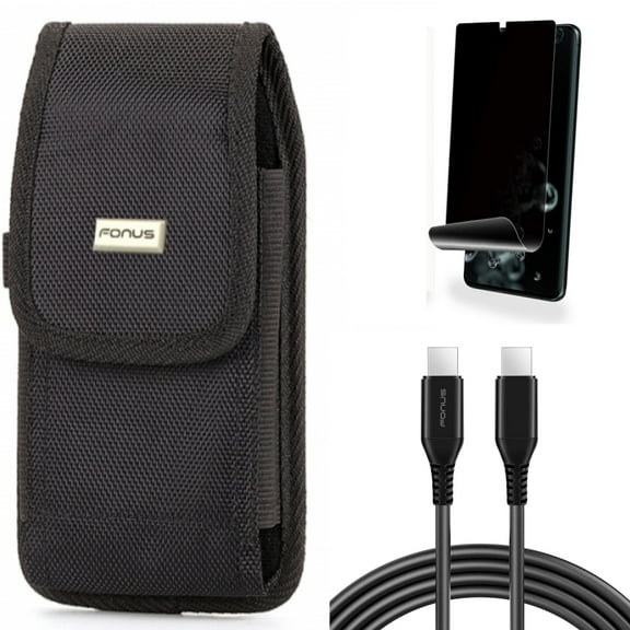 Privacy Screen Protector w Case Belt Clip w 10ft Long USB-C Cable for Samsung Galaxy S20 Ultra - TPU Film [NOT GLASS] [Fingerprint Works], Swivel Holster Rugged, PD Fast Charger fits Galaxy S20 Ultra