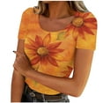 thumbnail image 2 of QUNYINEY Pullover Tee Shirts Womens Casual Crew Neck Short Sleeve Floral Tops Slim Ribbed Tops for Women, 2 of 4