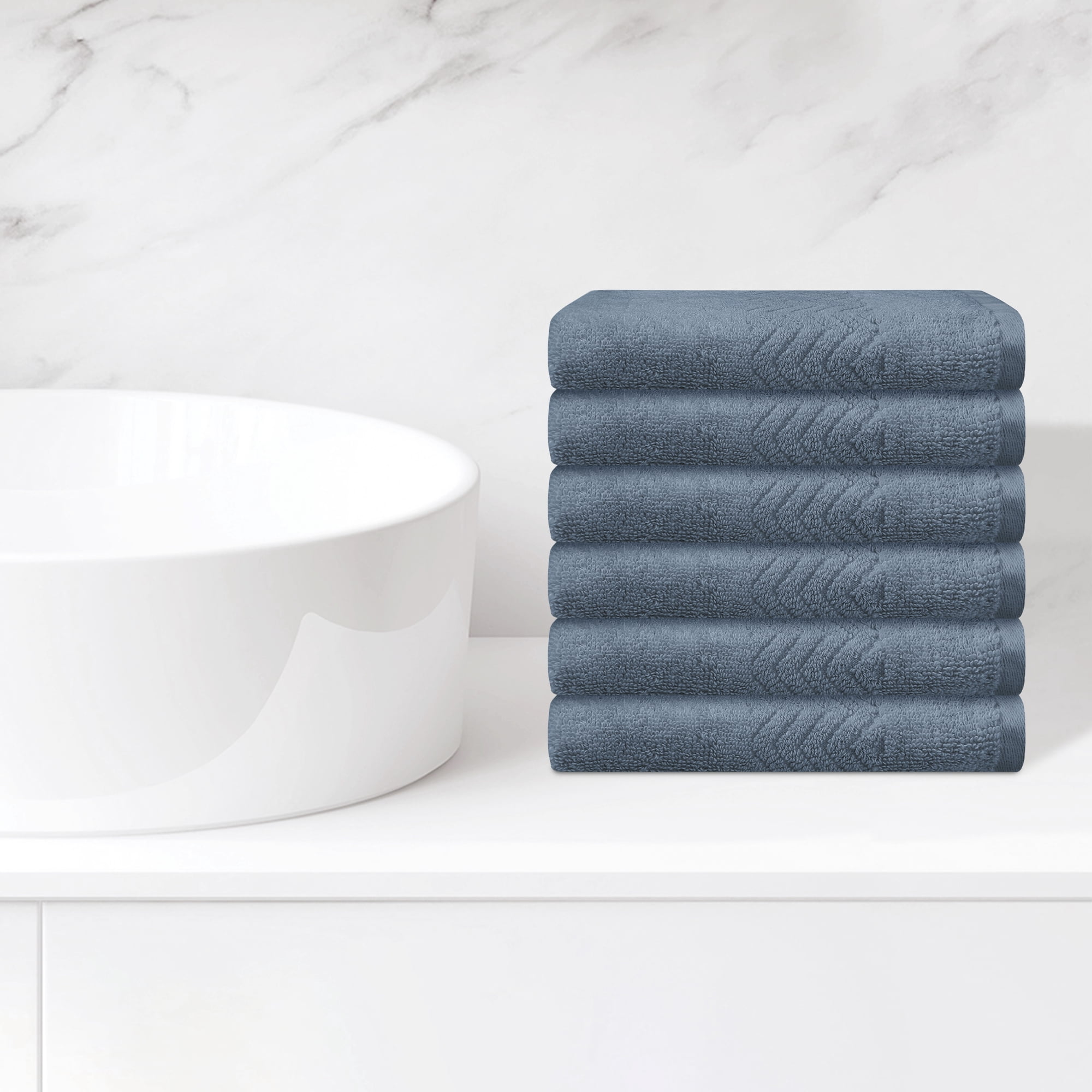 Unique Bargains Geometric Washcloths Set Cotton Bath Towels Low Lint Dark Blue 6