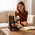 thumbnail image 5 of Wooden Reading Ghost Tabletop Figurine - Cute Librarian Statue for Bookshelf Decor - Halloween Ornament for Library Scene, Study Desk, or Shelf Display - Spooky Gothic Home Accent for Book Lovers, 5 of 7