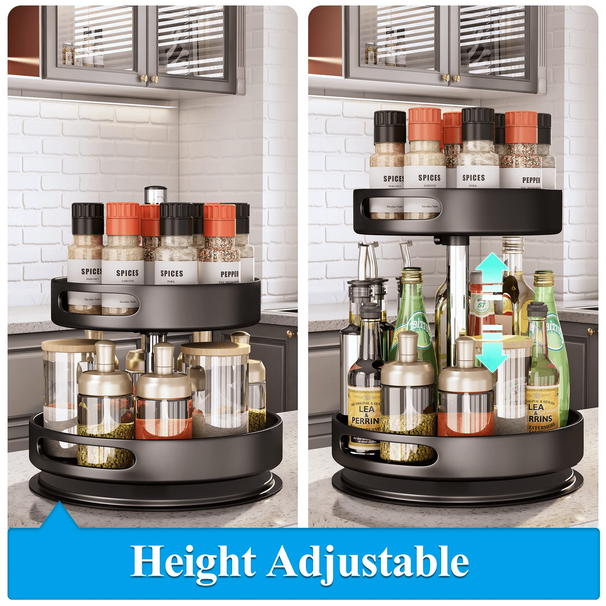 Stainless Steel Lazy Susan Spice Rack Stainless Steel 2 Layer 360