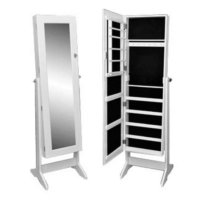 Anself White Free Standing Jewelry Cabinet with Mirror