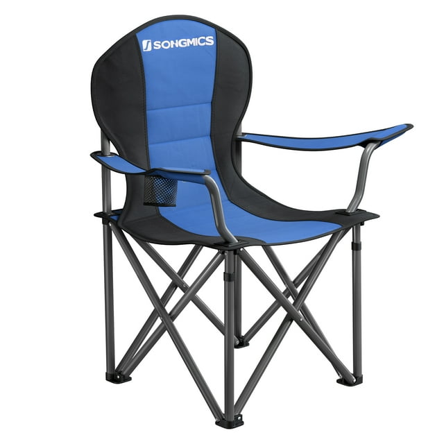 Silla Camping Plegable, con Cómodo Asiento de Esponja, Portavasos, Estructura de Alta Resistencia, Capacidad de Carga Máxima 250 kg, Silla para Exterior, Azul