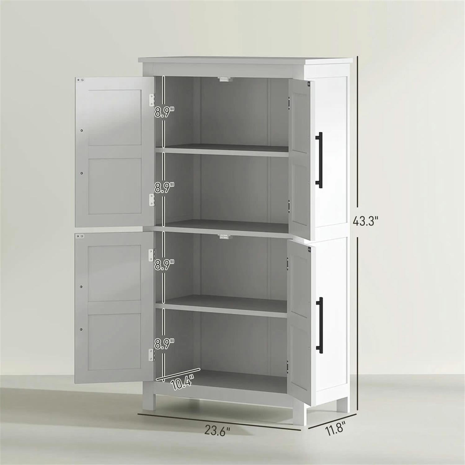 Demi Bonn 43" Farmhouse Bathroom Floor Cabinet, Freestanding Storage Cabinet with Adjustable Shelf and 4 Doors, for Living room, Entryway, Kitchen, White