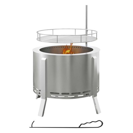 AetherLove 2-in-1 Smokeless Fire Pit, BBQ Grill, 19" Portable Wood Burning Firepit with Cooking Grate and Poker, Low Smoke Camping Bonfire Stove for Backyard Patio Picnic, Silver