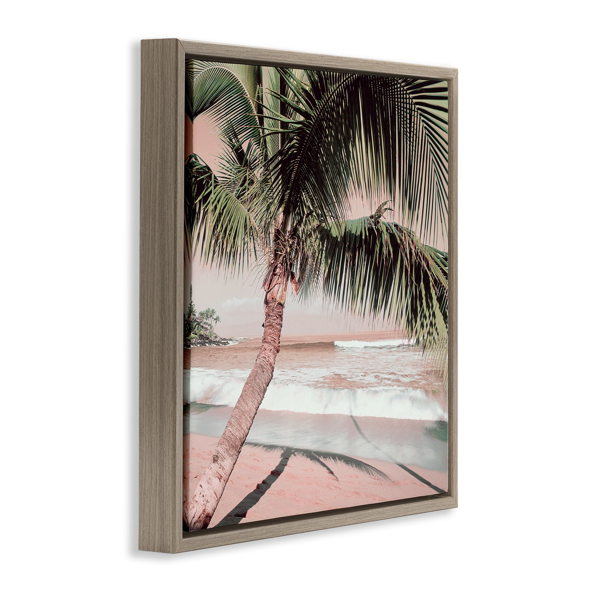 Stupell Industries Palm Tree Shadow on Sand Nautical & Beach Photography Brown Floater Framed Canvas Art Print Wall Art, 25 x 25