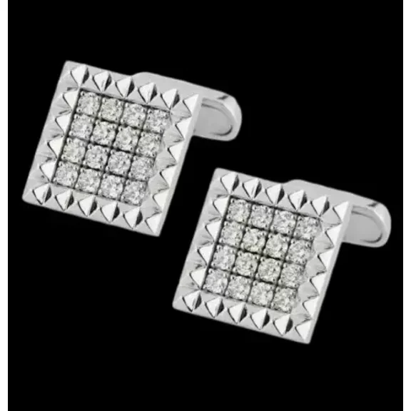 2.20 Ct Round Cut White Lab Created Diamond Wedding Men's Cufflinks 14K White Gold Plated