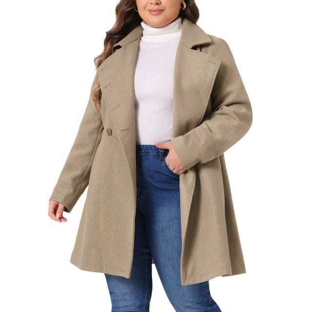 Abrigos de invierno para mujer de tallas grandes Agnes Orinda, abrigo de doble botonadura, chaquetas exteriores 3X color marrón claro