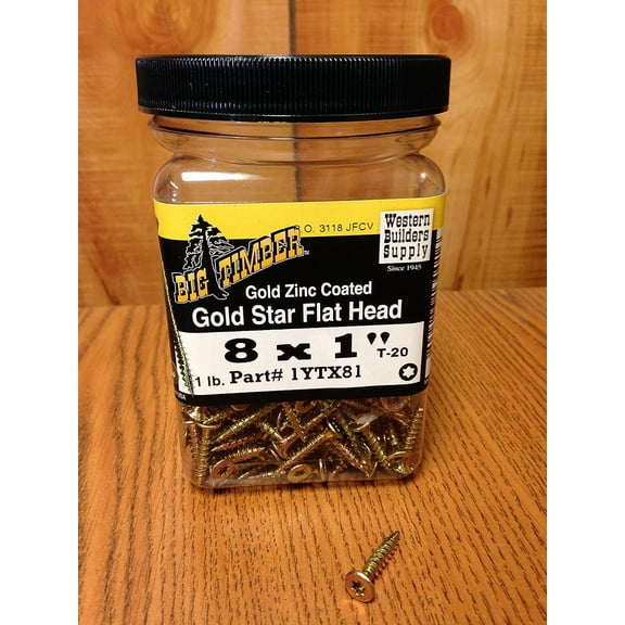 Big Timber Construction Fasteners Gold Star Flat Head Wood Screw T20 - 274 Pack, 1", Gold