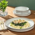 thumbnail image 5 of Gibson Elite 12 Piece (Service for 4) Townscape Plates and Bowls Reactive Glaze Embossed Round Dishes Terracotta Ceramic Dinnerware Set - Cream White, 5 of 13