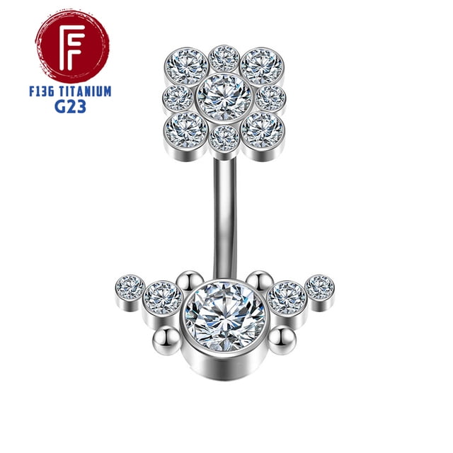 F136 Titanium Navel Piercing Zircon Diaphragm Clicker Hinge Segment Charming Belly Button Ring Body Jewelry Woman Accessories FGS