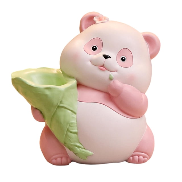 Figura de panda en maceta, adorno decorativo creativo de escritorio, arreglo floral Rosa