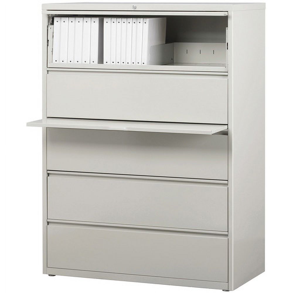 Lorell Lateral File - 5-Drawer 42" x 18.6" x 67.7" - 5 x Drawer(s) for File - Legal, Letter, A4 - Lateral - Rust Proof, Leveling Glide, Interlocking, Ball-bearing Suspension, Label Holder - Light Gray - image 2 of 4
