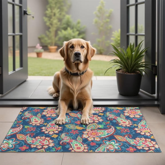 Bohemian Retro Floral Non-Slip Entryway Door Mat,Boho Indoor Decor Durable Low Plush Door Mat,Washable Welcome Rug for Patio Hallway Home Decor 20x32 Inches