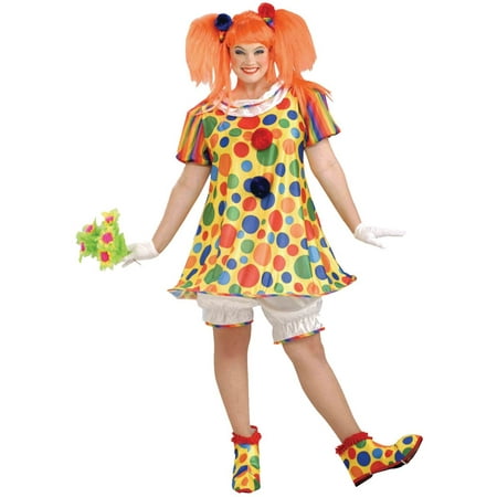 Yellow and Red Giggles Clown Women Adult Halloween Costume - Plus Size