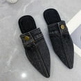 thumbnail image 4 of BLTIBY Women's Flat Mules Closed Pointed Toe Backless Slip-On Loafers Ladies Denim Baotou Clogs Half Slides Solid Color Sandal Black 36, 4 of 9